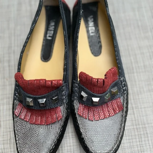 Vaneli Leather Moccasins Loafers Snakeskin Studded Fringe Flats, Size 10N - Picture 4 of 6